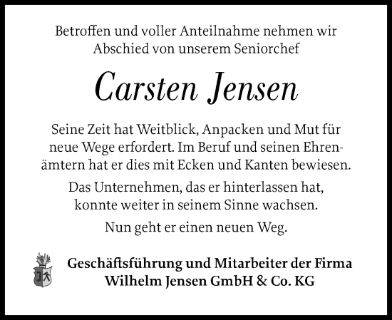 Traueranzeige von Carsten Jensen von Flensburger Tageblatt