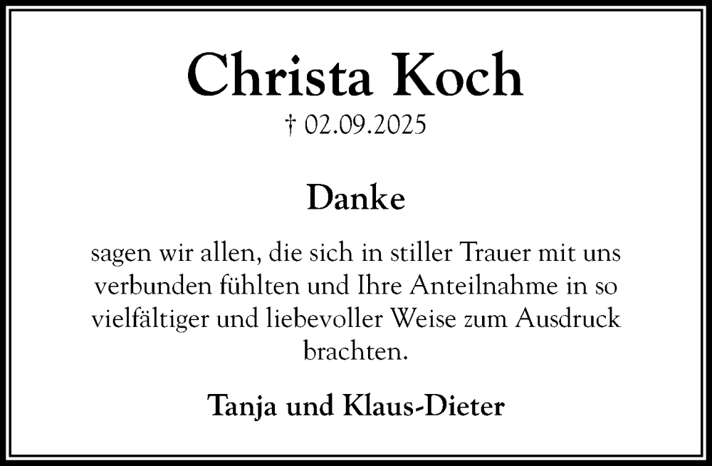  Traueranzeige für Christa Koch vom 15.11.2025 aus Umschau
