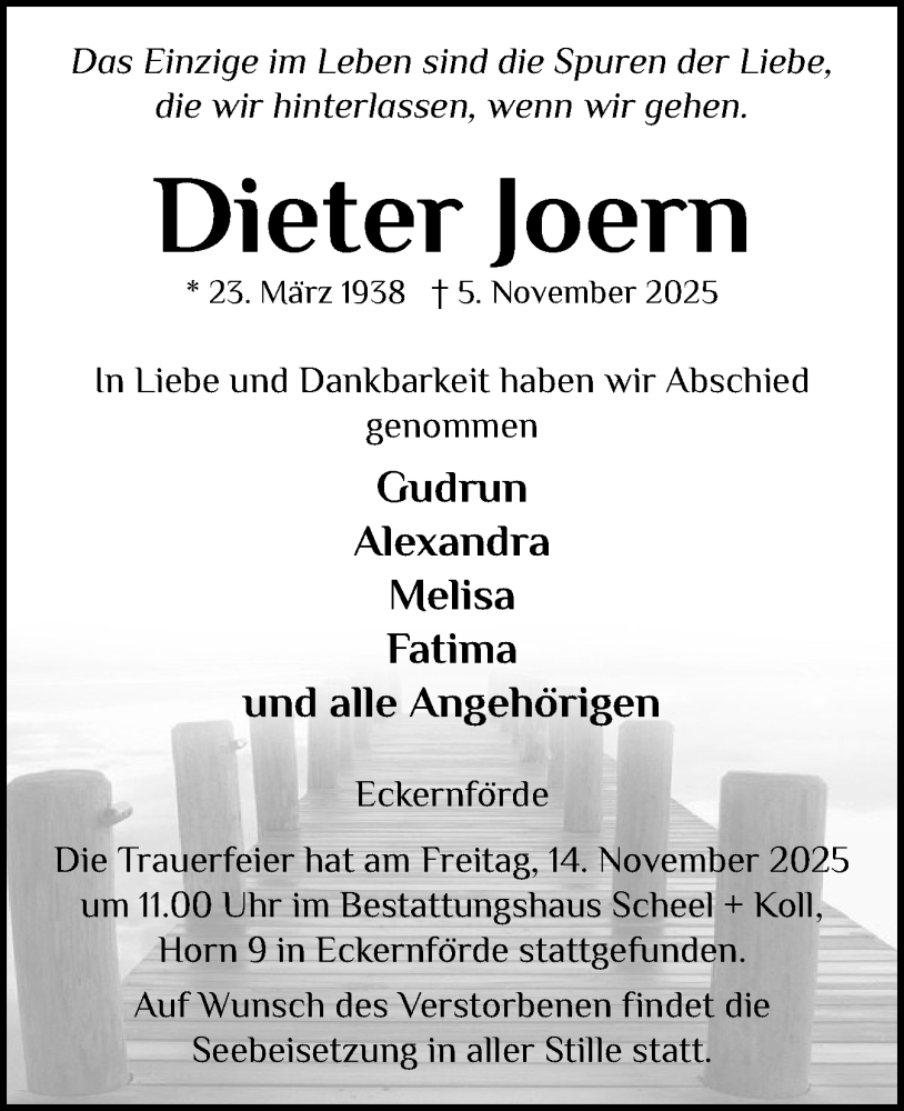  Traueranzeige für Dieter Joern vom 15.11.2025 aus Hallo Eckernförde