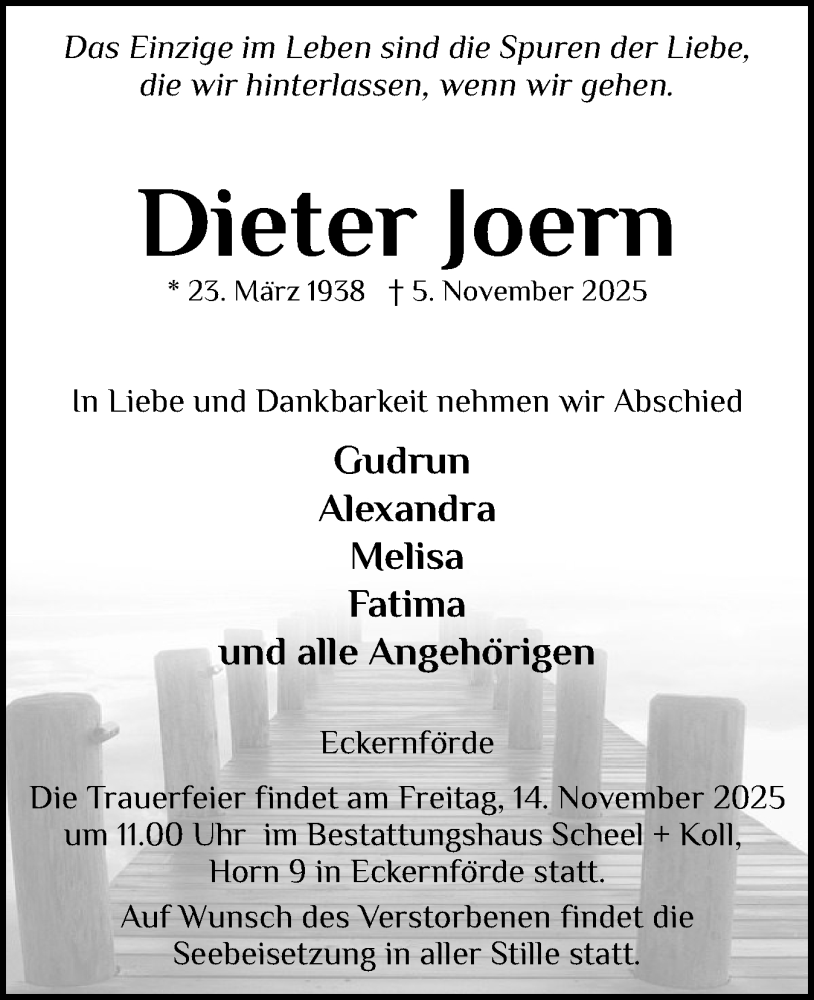  Traueranzeige für Dieter Joern vom 08.11.2025 aus Eckernförder Zeitung
