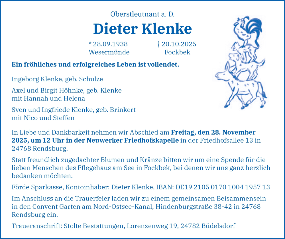  Traueranzeige für Dieter Klenke vom 15.11.2025 aus Schleswig-Holsteinische Landeszeitung