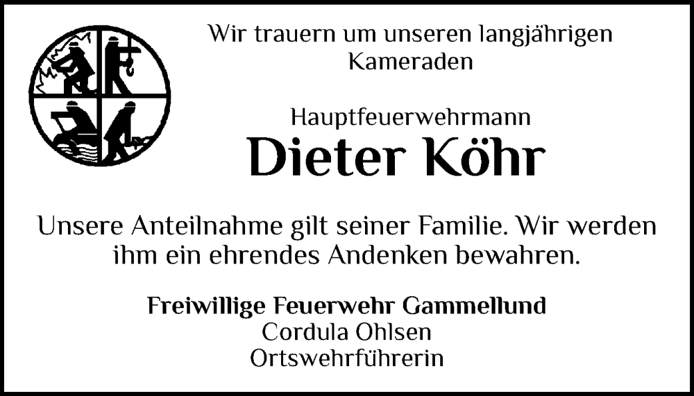  Traueranzeige für Dieter Köhr vom 22.11.2025 aus Schleswiger Nachrichten, Schlei-Bote