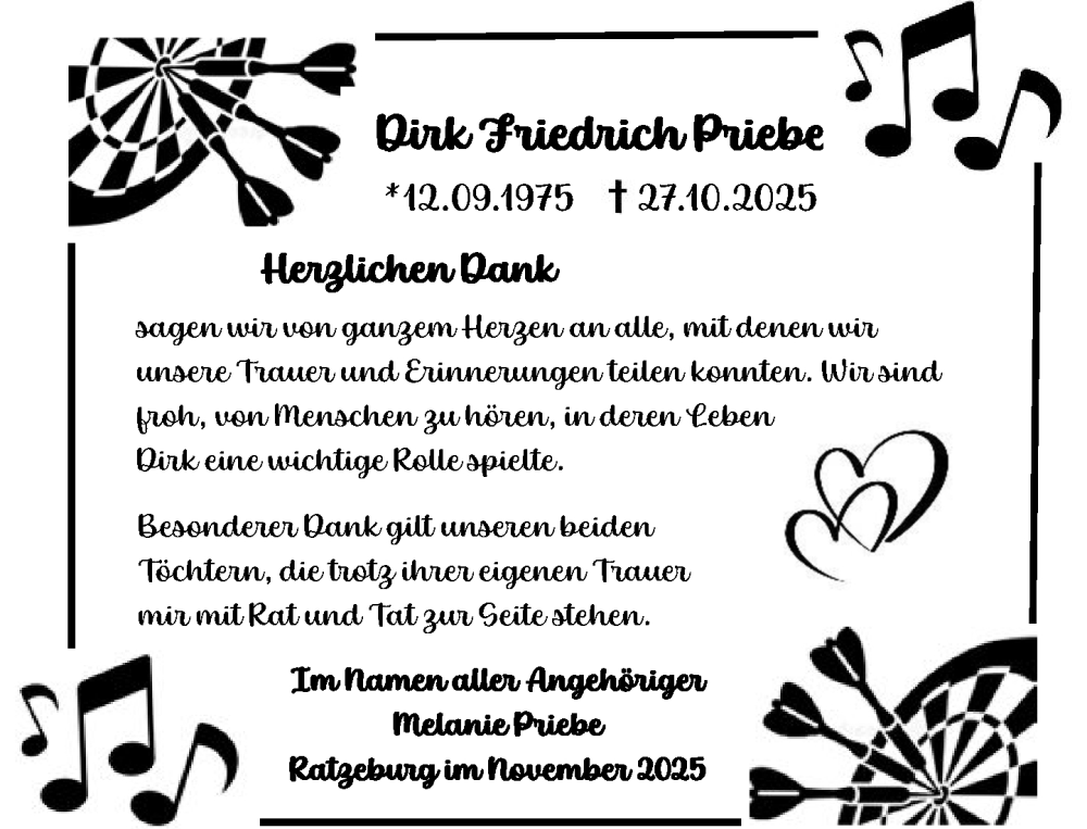  Traueranzeige für Dirk Friedrich Priebe vom 29.11.2025 aus MARKT Ratzeburg/Mölln
