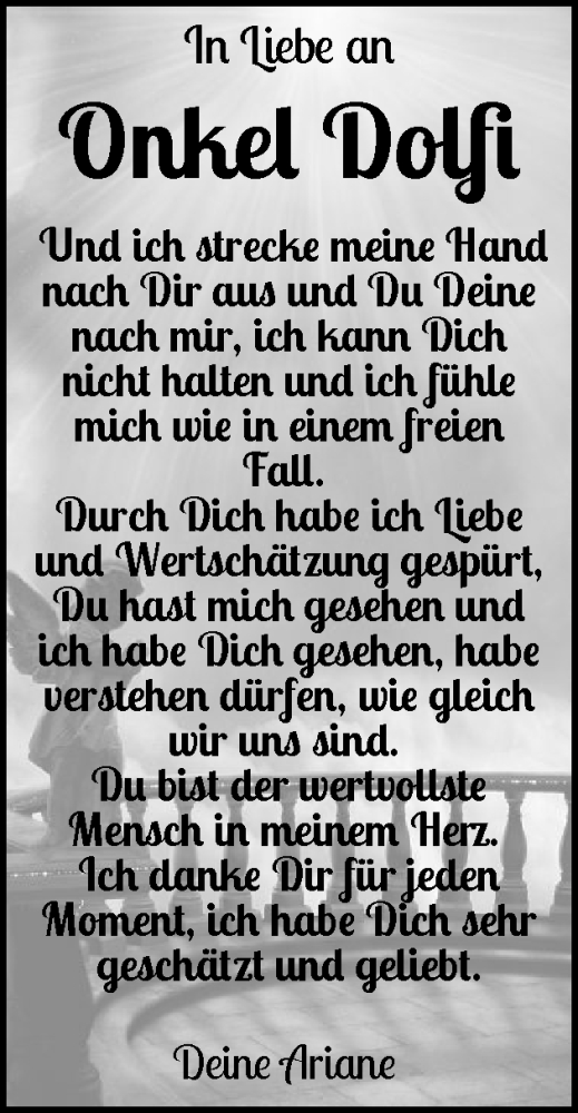  Traueranzeige für Dolfi  vom 22.11.2025 aus Region Pinneberg und tip Pinneberg