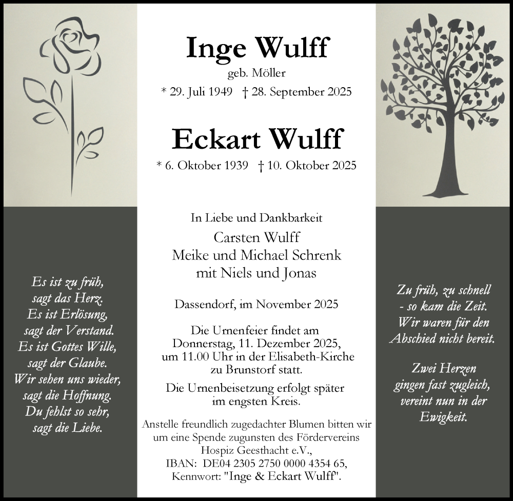  Traueranzeige für Eckart Wulff vom 22.11.2025 aus Wochenend Anzeiger