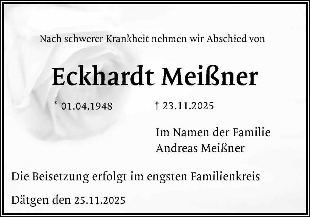  Traueranzeige für Eckhardt Meißner vom 28.11.2025 aus Schleswig-Holsteinische Landeszeitung