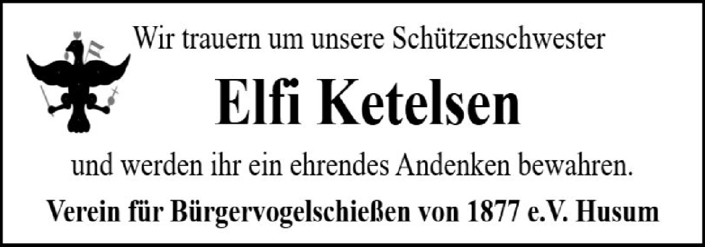  Traueranzeige für Elfi Ketelsen vom 22.11.2025 aus Die WochenSchau Gesamtausgabe
