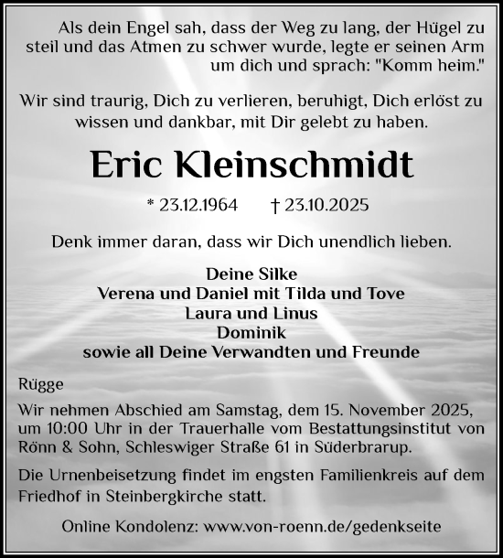 Traueranzeige von Eric Kleinschmidt von Schleswiger Nachrichten, Schlei-Bote