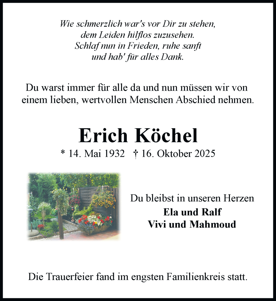  Traueranzeige für Erich Köchel vom 08.11.2025 aus Wochenend Anzeiger