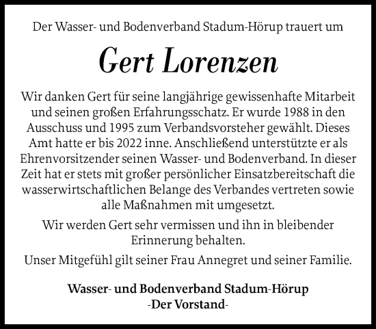 Traueranzeige von Gert Lorenzen von Husumer Nachrichten, Nordfriesland Tageblatt