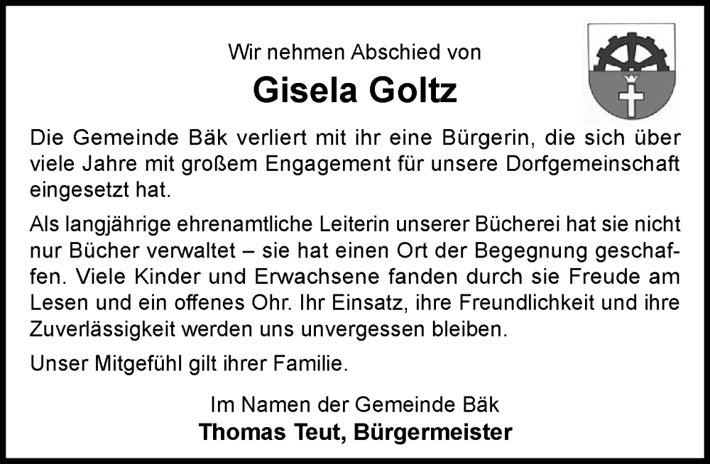  Traueranzeige für Gisela Goltz vom 29.11.2025 aus MARKT Ratzeburg/Mölln