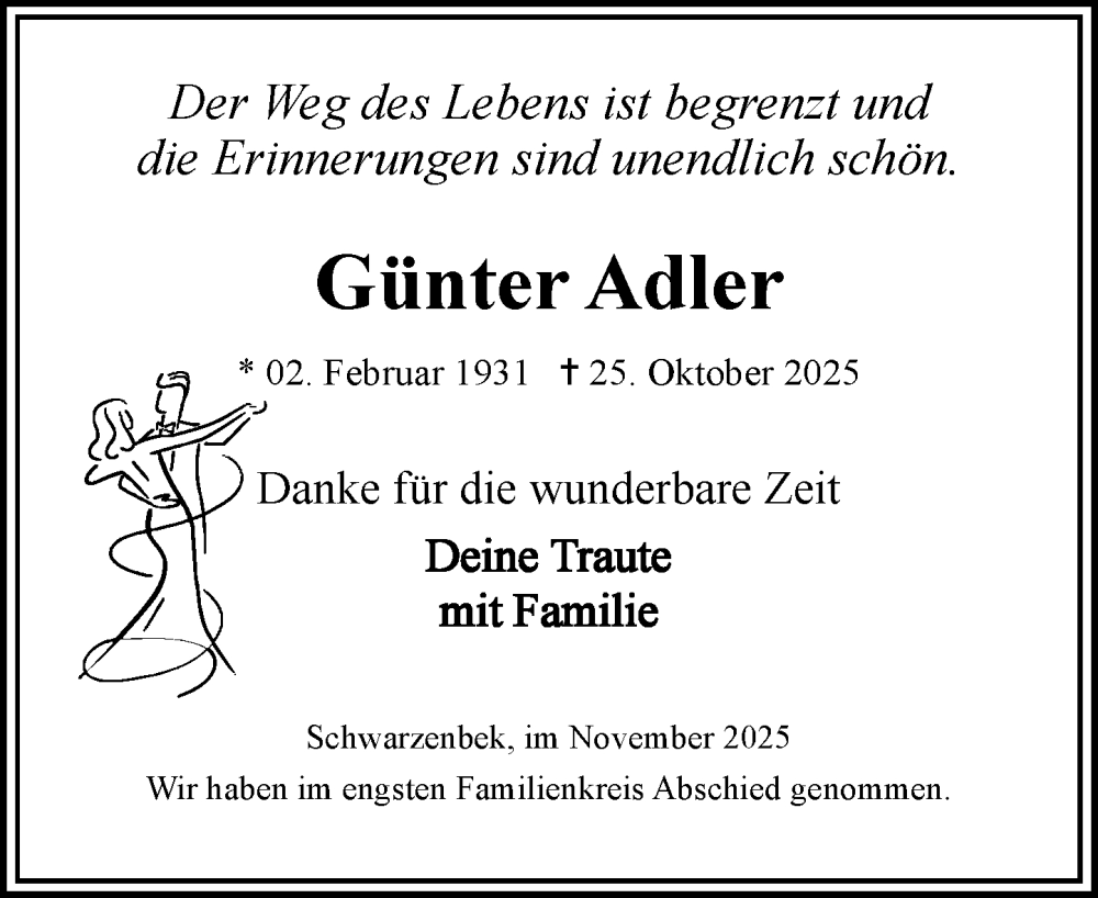  Traueranzeige für Günter Adler vom 08.11.2025 aus Wochenend Anzeiger