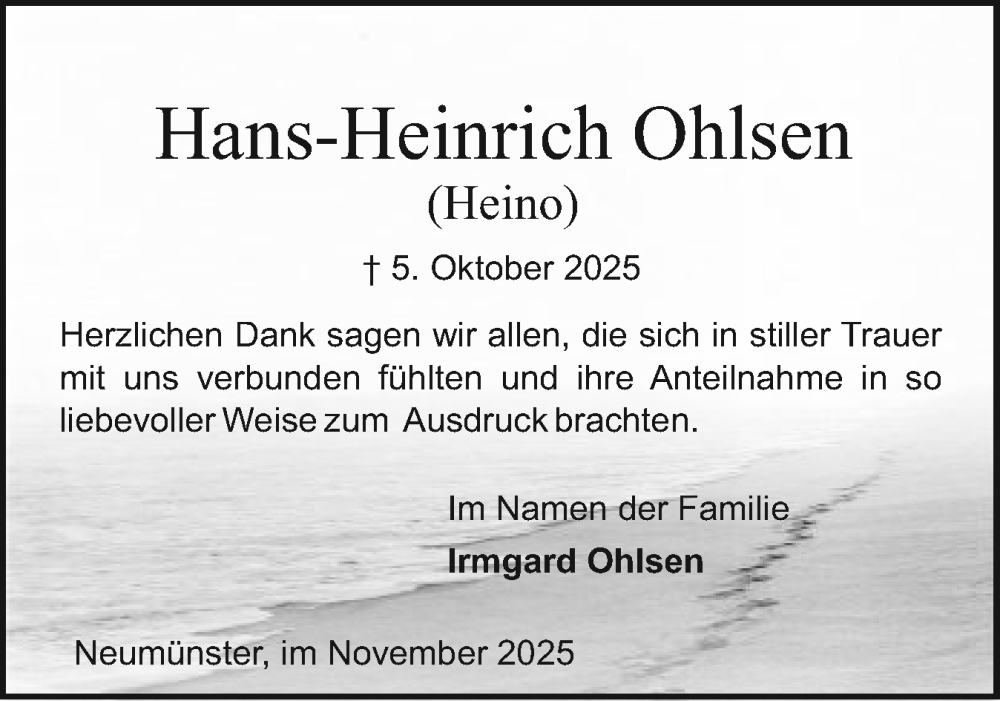  Traueranzeige für Hans-Heinrich Ohlsen vom 15.11.2025 aus Holsteinischer Courier