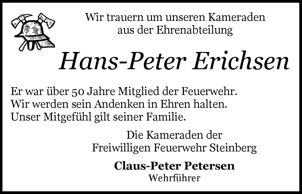  Traueranzeige für Hans-Peter Erichsen vom 05.11.2025 aus Flensburger Tageblatt