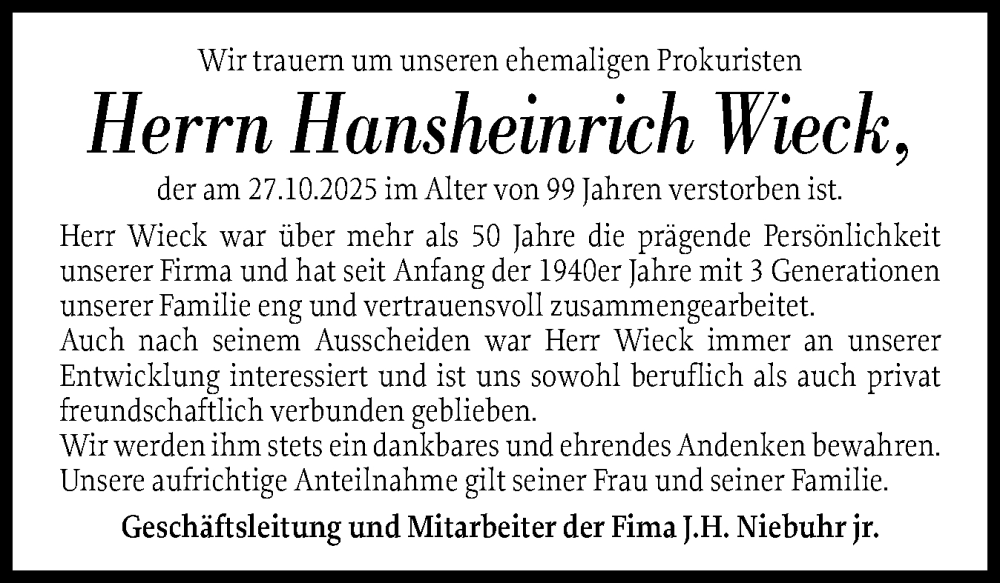  Traueranzeige für Hansheinrich Wieck vom 08.11.2025 aus Elmshorner Nachrichten, Barmstedter Zeitung