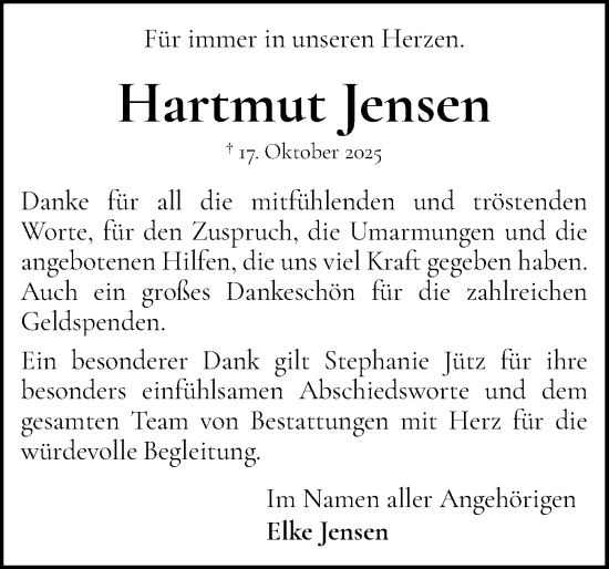 Traueranzeige von Hartmut Jensen von Flensburger Tageblatt