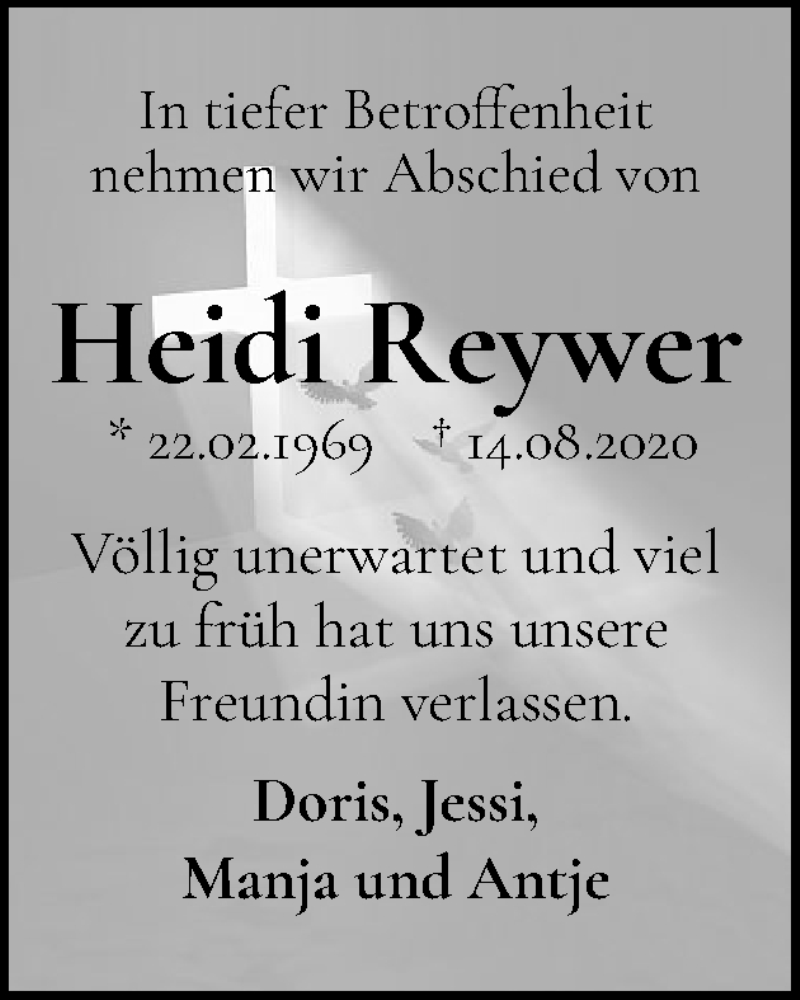  Traueranzeige für Heidi Reywer vom 22.11.2025 aus Region Pinneberg und tip Pinneberg
