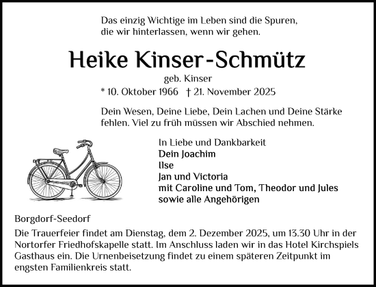 Traueranzeige von Heike Kinser-Schmitz von Schleswig-Holsteinische Landeszeitung