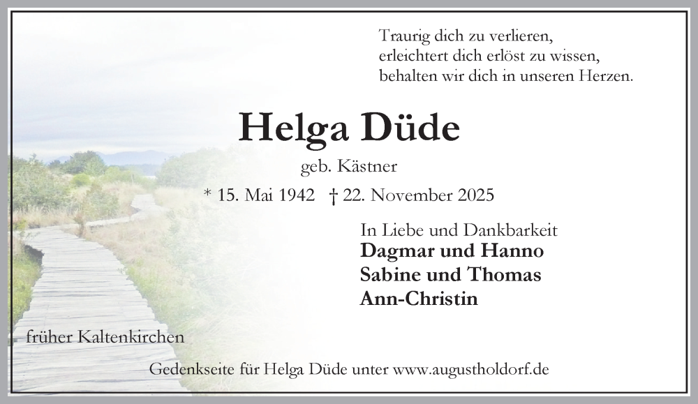  Traueranzeige für Helga Düde vom 29.11.2025 aus Umschau