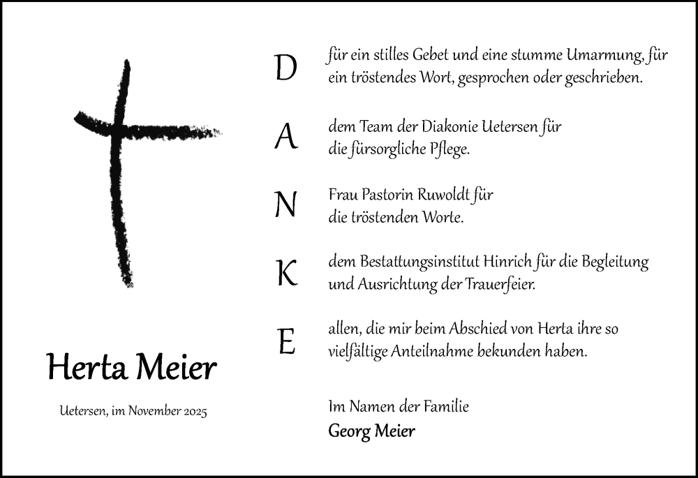  Traueranzeige für Herta Meier vom 22.11.2025 aus Uetersener Nachrichten, Der tip am Wochenende