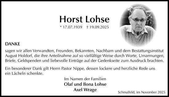 Traueranzeige von Horst Lohse von Umschau