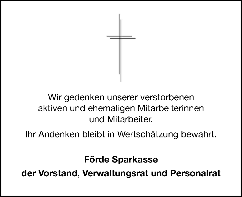  Traueranzeige für Im Gedenken  vom 22.11.2025 aus Eckernförder Zeitung