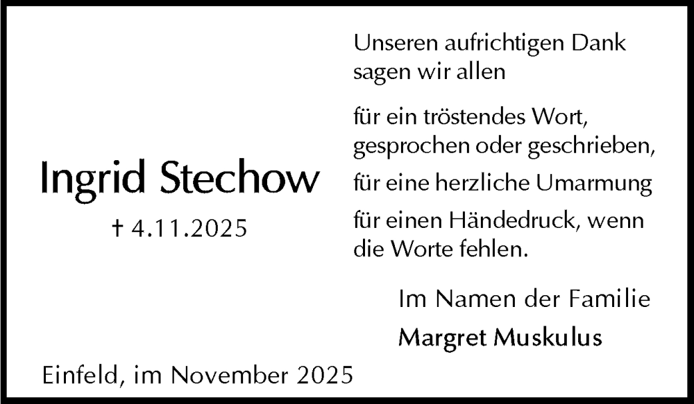  Traueranzeige für Ingrid Stechow vom 29.11.2025 aus Holsteinischer Courier