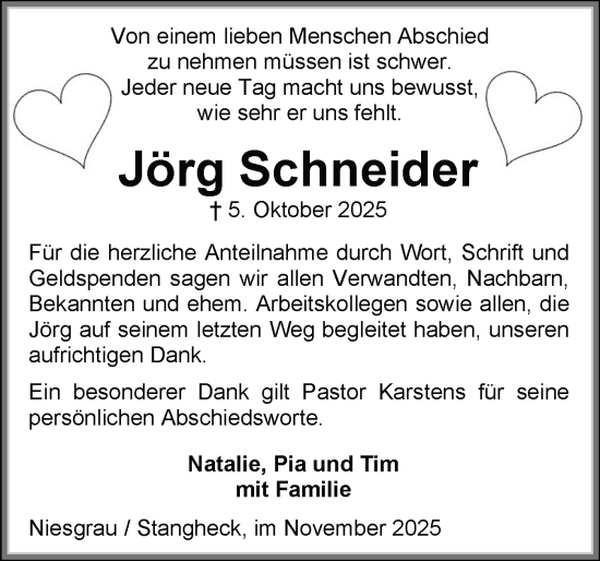 Traueranzeige von Jörg Schneider von Flensburger Tageblatt