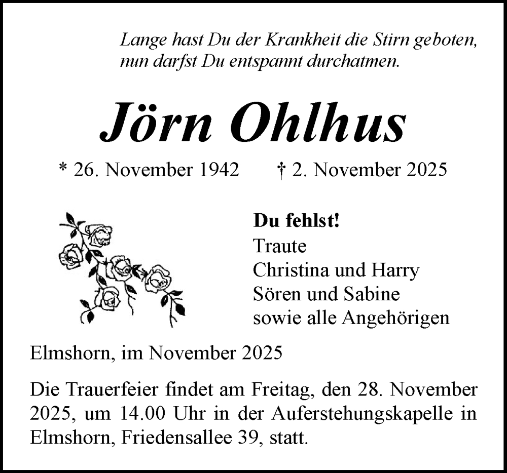  Traueranzeige für Jörn Ohlhus vom 22.11.2025 aus Elmshorner Nachrichten, Barmstedter Zeitung
