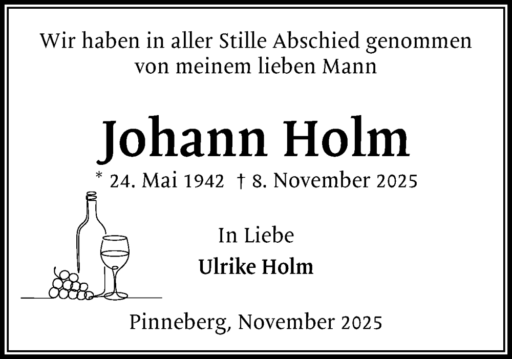  Traueranzeige für Johann Holm vom 29.11.2025 aus Region Pinneberg und tip Pinneberg