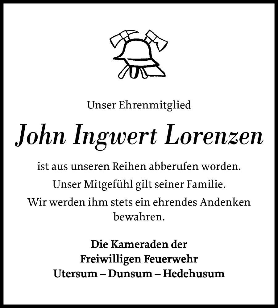  Traueranzeige für John Ingwert Lorenzen vom 21.11.2025 aus Der Insel-Bote