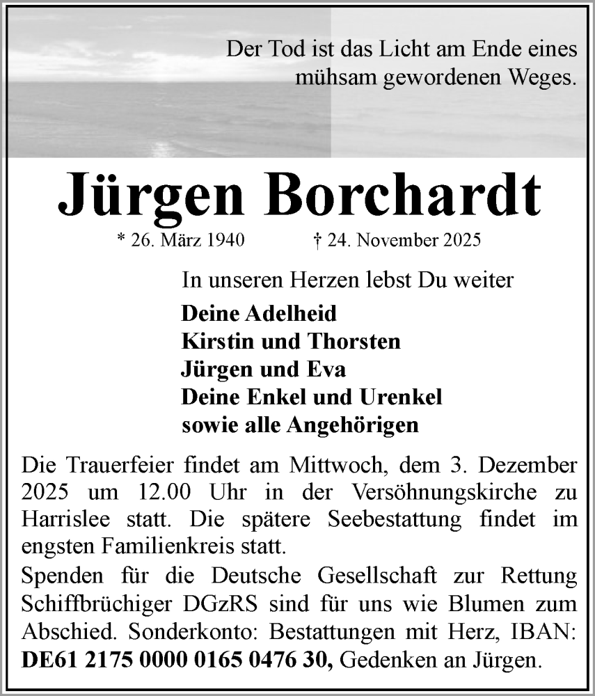  Traueranzeige für Jürgen Borchardt vom 29.11.2025 aus Flensburger Tageblatt