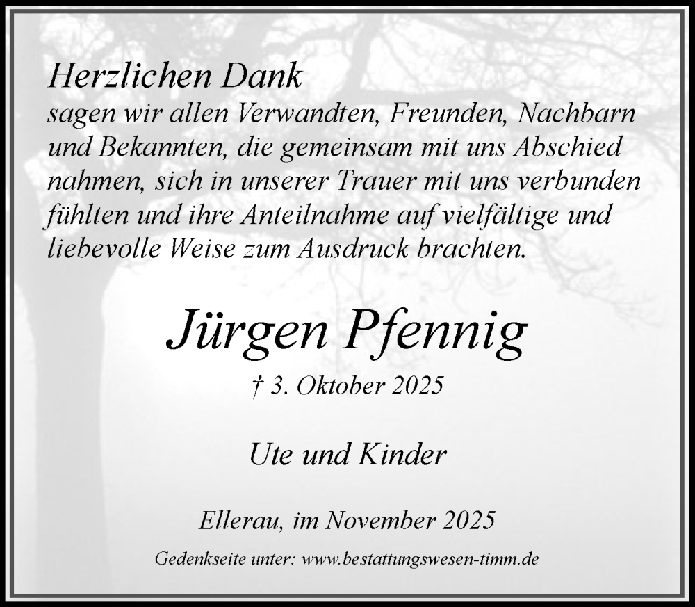  Traueranzeige für Jürgen Pfennig vom 15.11.2025 aus Umschau