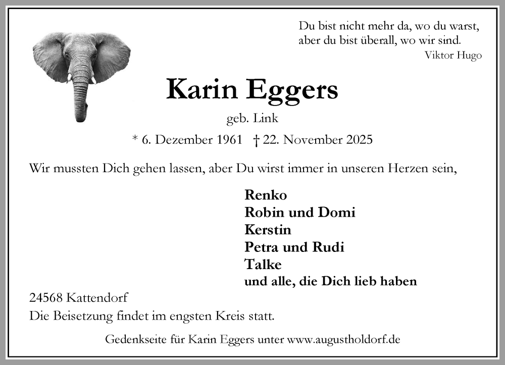  Traueranzeige für Karin Eggers vom 29.11.2025 aus Umschau