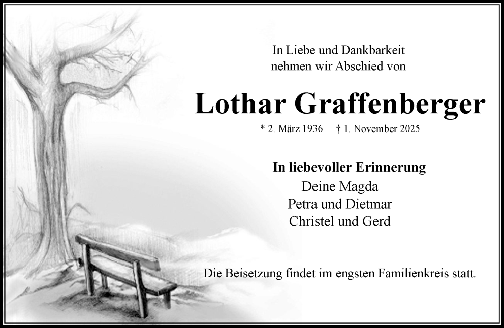  Traueranzeige für Lothar Graffenberger vom 08.11.2025 aus MARKT Bad Oldesloe/Reinfeld und Stormarner Tageblatt