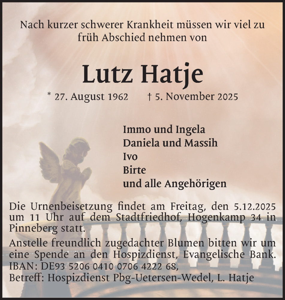  Traueranzeige für Lutz Hatje vom 19.11.2025 aus Region Pinneberg und tip Pinneberg