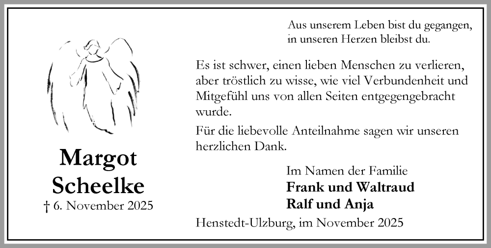  Traueranzeige für Margot Scheelke vom 29.11.2025 aus Umschau