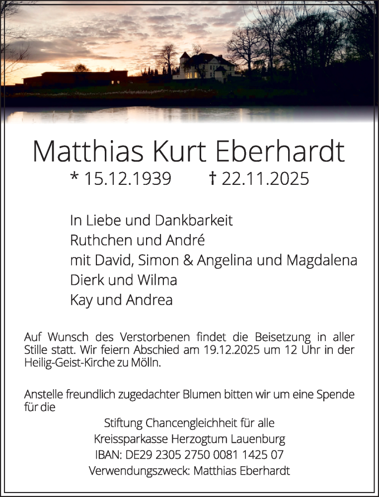  Traueranzeige für Matthias Kurt Eberhardt vom 29.11.2025 aus MARKT Ratzeburg/Mölln