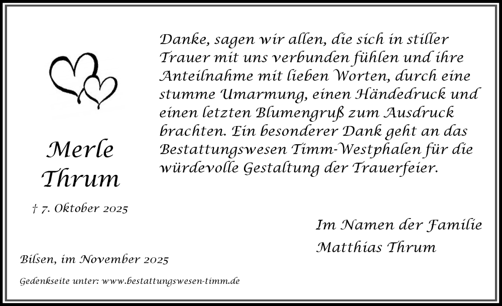  Traueranzeige für Merle Thrum vom 15.11.2025 aus Elmshorner Nachrichten, Barmstedter Zeitung