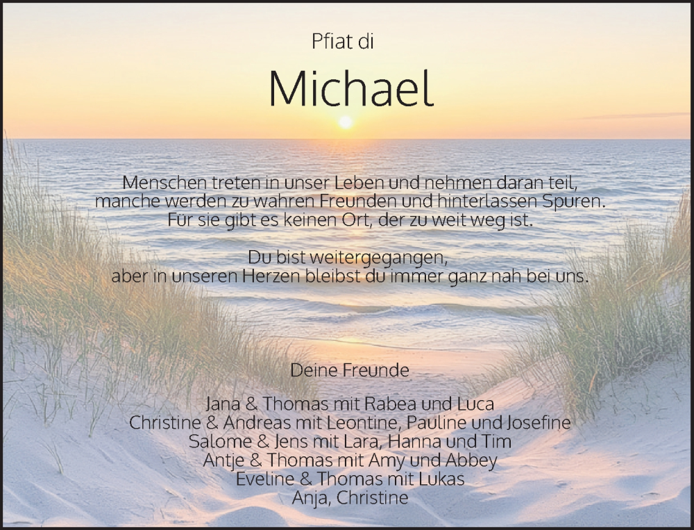  Traueranzeige für Michael  vom 15.11.2025 aus MARKT Ahrensburg/Bargteheide/Trittau und Stormarner Tageblatt
