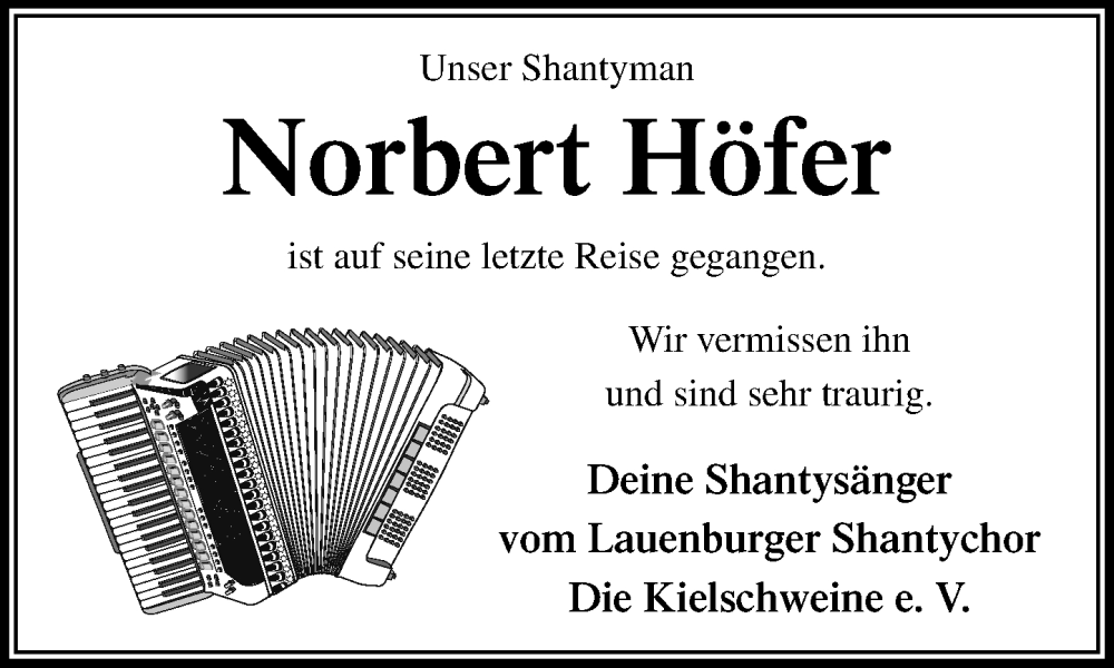  Traueranzeige für Norbert Höfer vom 29.11.2025 aus Wochenend Anzeiger