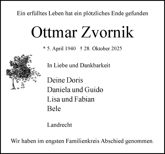 Traueranzeige von Ottmar Zvornik von Norddeutsche Rundschau, Wilstersche Zeitung, Glückstädter Fortuna