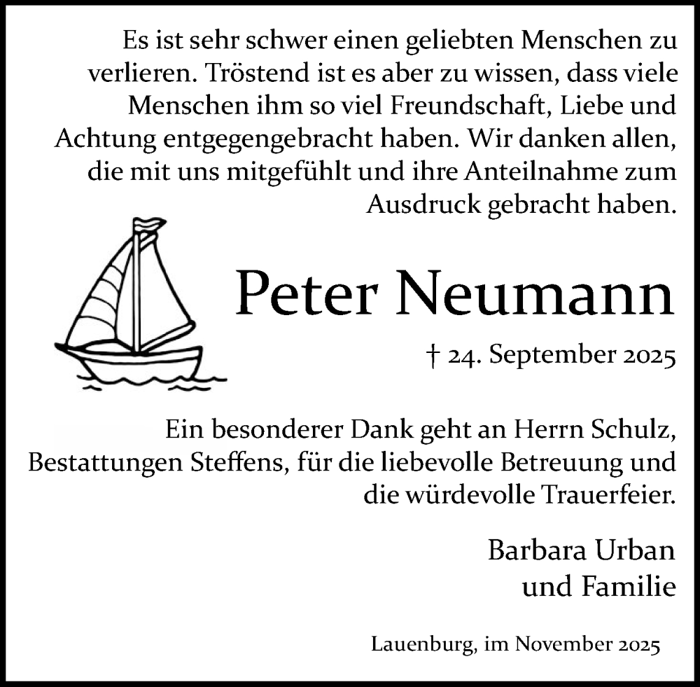  Traueranzeige für Peter Neumann vom 08.11.2025 aus Wochenend Anzeiger