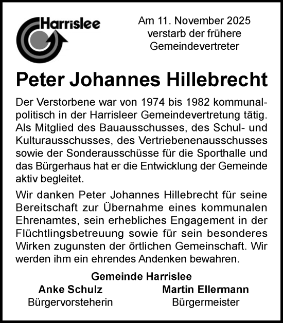 Traueranzeige von Peter Johannes Hillebrecht von Flensburger Tageblatt