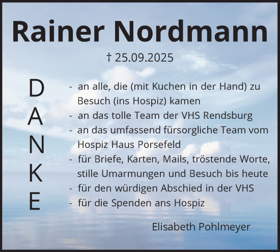 Traueranzeige von Rainer Nordmann von Schleswig-Holsteinische Landeszeitung