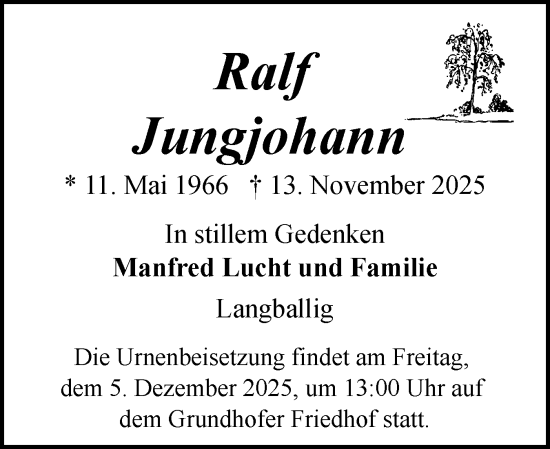Traueranzeige von Ralf Jungjohann von Flensburger Tageblatt