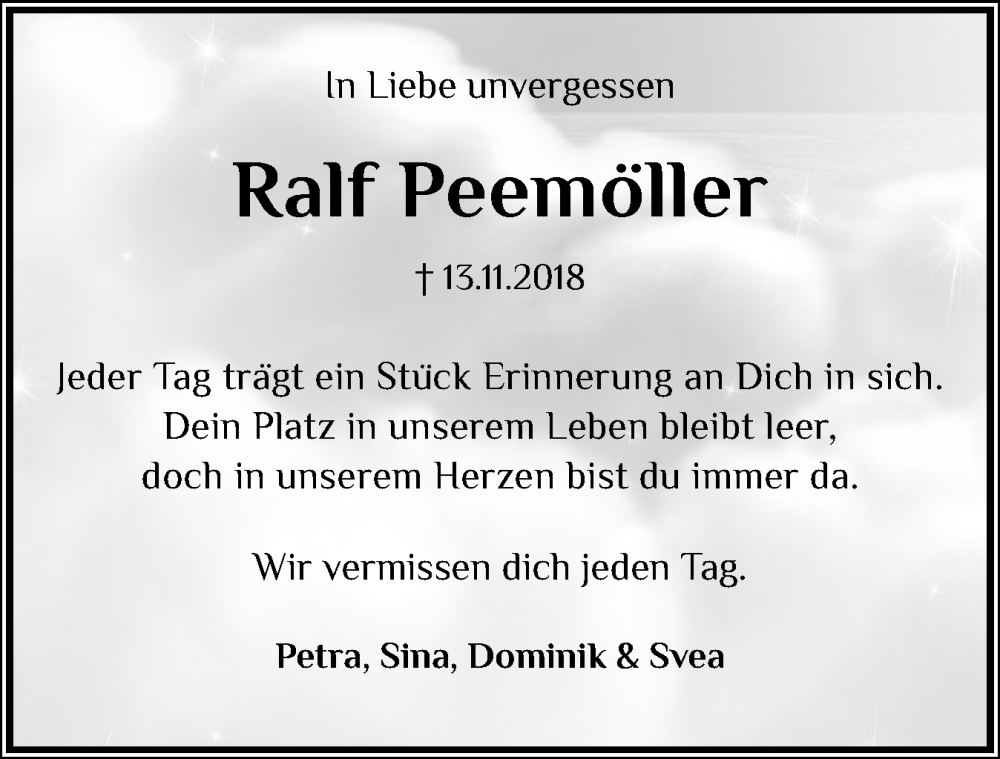  Traueranzeige für Ralf Peemöller vom 15.11.2025 aus Holsteinischer Courier