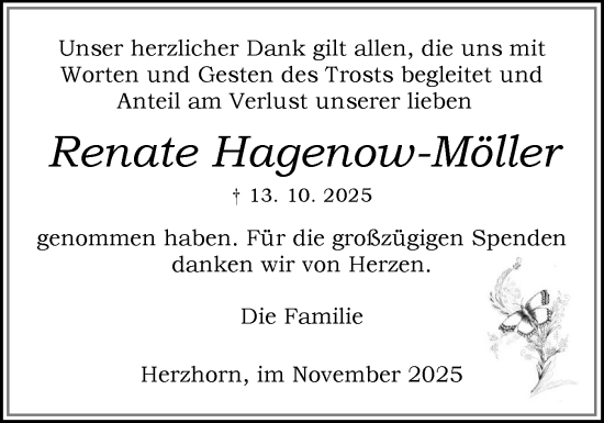 Traueranzeige von Renate Hagenow-Möller von Norddeutsche Rundschau, Wilstersche Zeitung, Glückstädter Fortuna