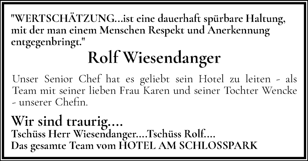 Traueranzeige für Rolf Wiesendanger vom 12.11.2025 aus Husumer Nachrichten, Nordfriesland Tageblatt