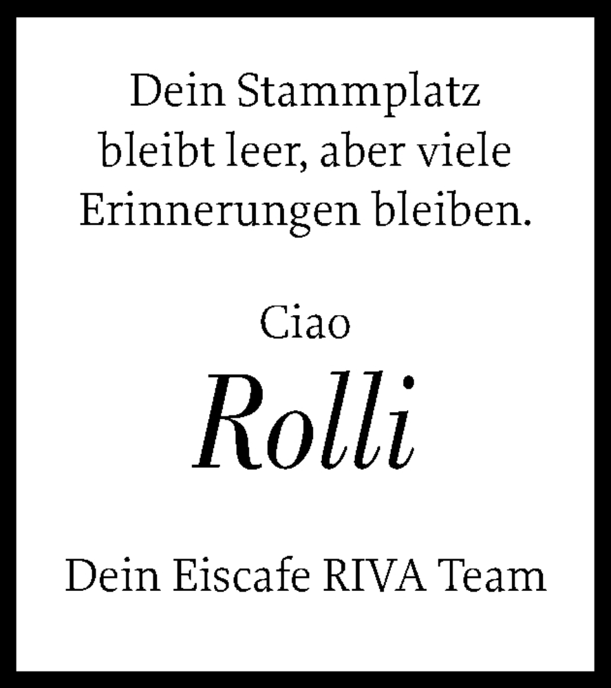  Traueranzeige für Rolli  vom 07.11.2025 aus Husumer Nachrichten, Nordfriesland Tageblatt